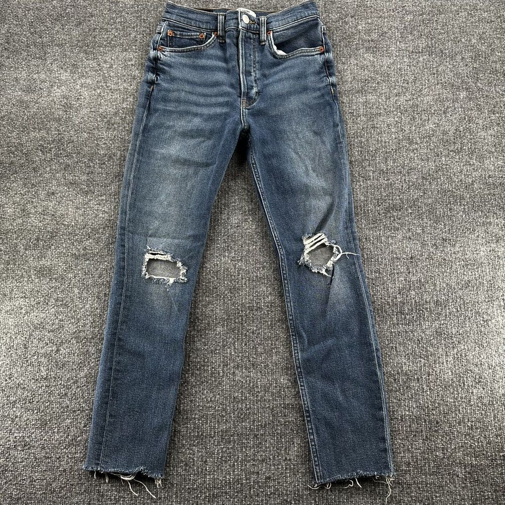 Redone Jeans Womens 27‎ 90s High Rise Ankle Crop Dusk Destroy Denim Distressed